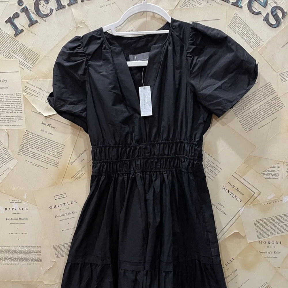 Anthropologie The Somerset Maxi Dress Poplin Edition Tiered Smocked Waist Black - Picture 8 of 9